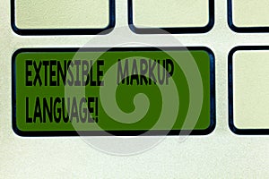 Writing note showing Extensible Markup Language. Business photo showcasing computer language that use tag to define