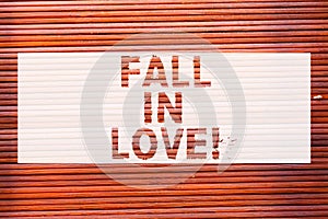 Writing note showing Fall In Love. Business photo showcasing Feeling loving emotions about someone else Roanalysisce Happiness photo
