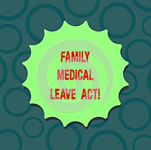 Writing note showing Family Medical Leave Act. Business photo showcasing FMLA labor law covering employees and families