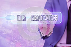 Writing note showing File Protection. Business photo showcasing Preventing accidental erasing of data using storage medium