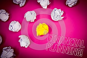 Writing note showing Financial Planning Motivational Call. Business photo showcasing Accounting Planning Strategy Analyze Pink gr