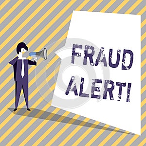 Writing note showing Fraud Alert. Business photo showcasing Security Message Fraudulent activity suspected.