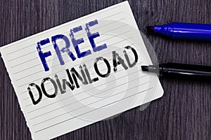 Writing note showing Free Download. Business photo showcasing Key in Transfigure Initialize Freebies Wireless Images Notebook Pape photo