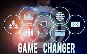 Writing note showing Game Changer. Business photo showcasing way that effects a major shift in the current analysisner