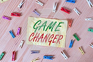 Writing note showing Game Changer. Business photo showcasing way that effects a major shift in the current manner of doing Colored
