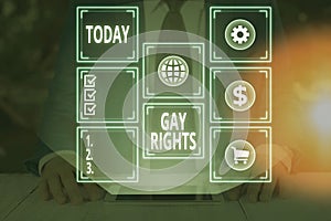 Writing note showing Gay Rights. Business photo showcasing equal civil and social rights for homosexuals individuals