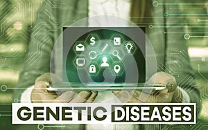 Writing note showing Genetic Diseases. Business photo showcasing disease caused by an abnormality in an individual s is