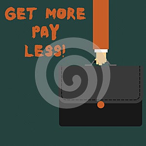 Writing note showing Get More Pay Less. Business photo showcasing will get alot features and good services for little