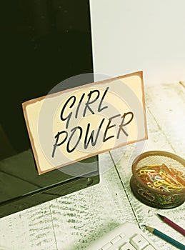 Writing note showing Girl Power. Business photo showcasing assertiveness and selfconfidence shown by girls or young woman Note