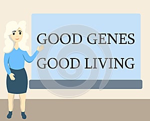 Writing note showing Good Genes Good Living. Business photo showcasing Inherited Genetic results in Longevity Healthy Life photo