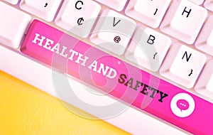Writing note showing Health And Safety. Business photo showcasing procedures intended to prevent accident in workplace White pc