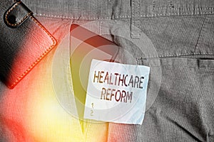 Writing note showing Healthcare Reform. Business photo showcasing Innovation and Improvement in the quality of care program