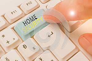 Writing note showing Home Security. Business photo showcasing A system that help protect your home from unwanted intruders
