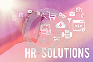 Writing note showing Hr Solutions. Business photo showcasing all the technology businesses use to manage demonstratingnel