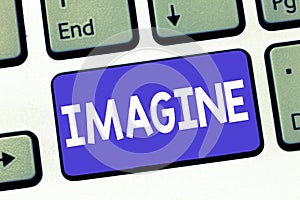 Writing note showing Imagine. Business photo showcasing Form mental image or concept Suppose Assume Dream Inspiration