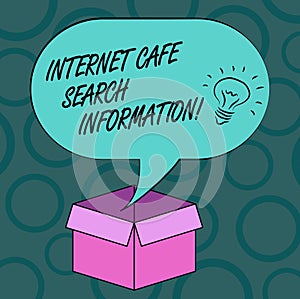 Writing note showing Internet Cafe Search Information. Business photo showcasing Online researching browsing in the web Idea icon