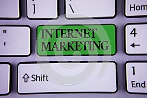 Writing note showing Internet Marketing. Business photo showcasing Online Commerce Networking Entrepreneur Entrepreneurship Moder