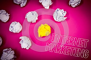 Writing note showing Internet Marketing. Business photo showcasing Online Commerce Networking Entrepreneur Entrepreneurship Pink