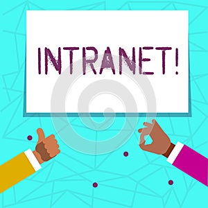 Writing note showing Intranet. Business photo showcasing Private network of a company Interlinked local area networks