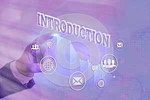Writing note showing Introduction. Business photo showcasing act or process of introducing : the state of being photo