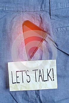 Writing note showing Let S Talk. Business photo showcasing they are suggesting beginning conversation on specific topic