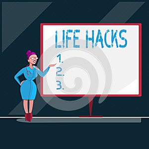 Writing note showing Life Hacks. Business photo showcasing Strategy technique to analysisage daily activities more