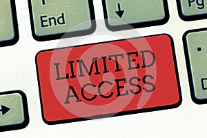 Writing note showing Limited Access. Business photo showcasing Having access restricted to a quite small number of points