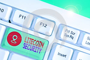 Writing note showing Litecoin Security. Business photo showcasing peertopeer cryptocurrency and opensource software