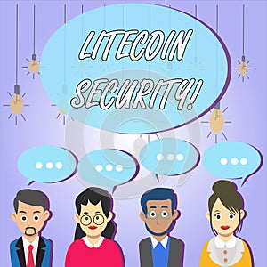 Writing note showing Litecoin Security. Business photo showcasing peertopeer cryptocurrency and opensource software