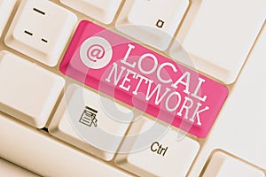 Writing note showing Local Network. Business photo showcasing Intranet LAN Radio Waves DSL Boradband Switch Connection