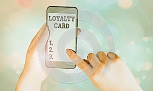 Writing note showing Loyalty Card. Business photo showcasing used to record credit points awarded for money spent in store