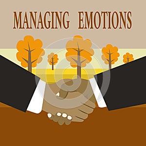 Writing note showing Managing Emotions. Business photo showcasing Controlling feelings in oneself Maintain composure photo