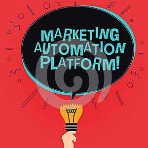 Writing note showing Marketing Automation Platform. Business photo showcasing automate repetitive task related to marketing Oval