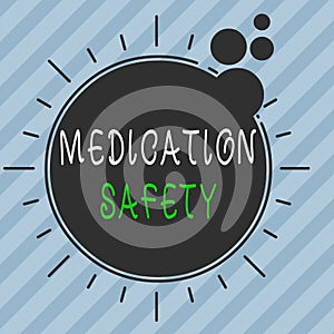 Writing note showing Medication Safety. Business photo showcasing freedom from preventable harm with medication use Asymmetrical photo
