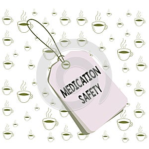 Writing note showing Medication Safety. Business photo showcasing freedom from preventable harm with medication use Rectangle photo