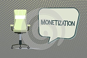 Writing note showing Monetization. Business photo showcasing Process of converting establishing something into legal