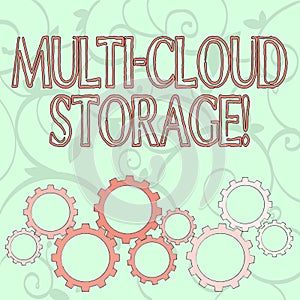 Writing note showing Multi Cloud Storage. Business photo showcasing use of multiple cloud computing and storage services