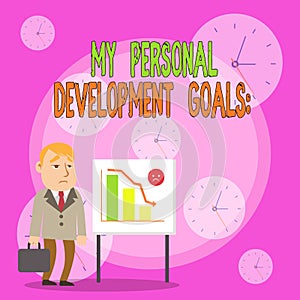 Writing note showing My Personal Development Goals. Business photo showcasing Desires Wishes Career Business planning