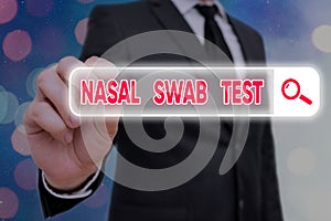 Writing note showing Nasal Swab Test. Business photo showcasing diagnosing an upper respiratory tract infection through