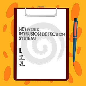 Writing note showing Network Intrusion Detection System. Business photo showcasing Safety security multimedia systems