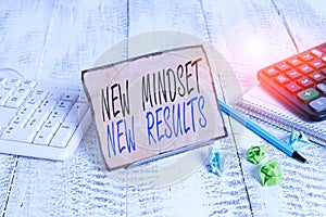 Writing note showing New Mindset New Results. Business photo showcasing obstacles are opportunities to reach achievement