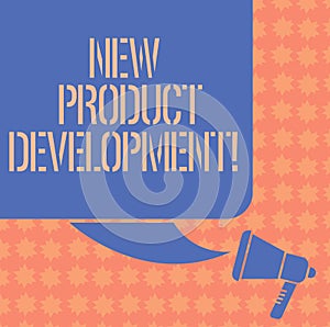 Writing note showing New Product Development. Business photo showcasing Process of bringing a new product to the