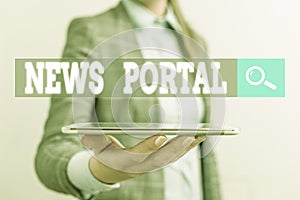 Writing note showing News Portal. Business photo showcasing designed website that brings information from diverse