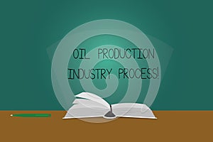 Writing note showing Oil Production Industry Process. Business photo showcasing Petroleum company industrial processing Color