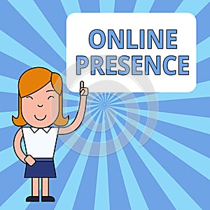 Writing note showing Online Presence. Business photo showcasing existence of someone that can be found via an online