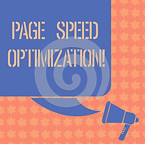 Writing note showing Page Speed Optimization. Business photo showcasing Improve the speed of content loading in a