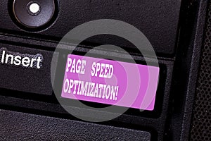 Writing note showing Page Speed Optimization. Business photo showcasing Improve the speed of content loading in a