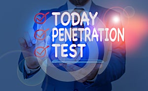 Writing note showing Penetration Test. Business photo showcasing authorized simulated cyberattack on a computer system