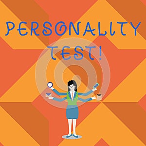 Writing note showing Personality Test. Business photo showcasing method used assessing huanalysis demonstratingality