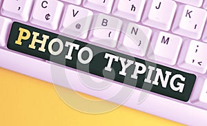 Writing note showing Photo Typing. Business photo showcasing metal printing block use to reproduce a photograph in